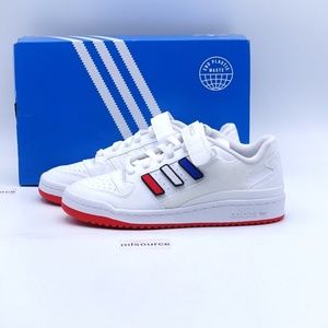 Adidas Women's White Sneakers with Red and Blue Accents